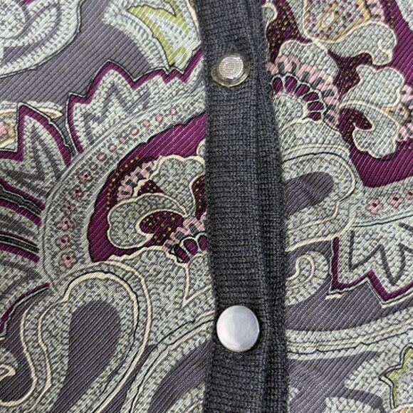 Talbots Petites Italian Merino Wool Silk Cardigan Women’s Large Paisley Gray - Picture 5 of 7